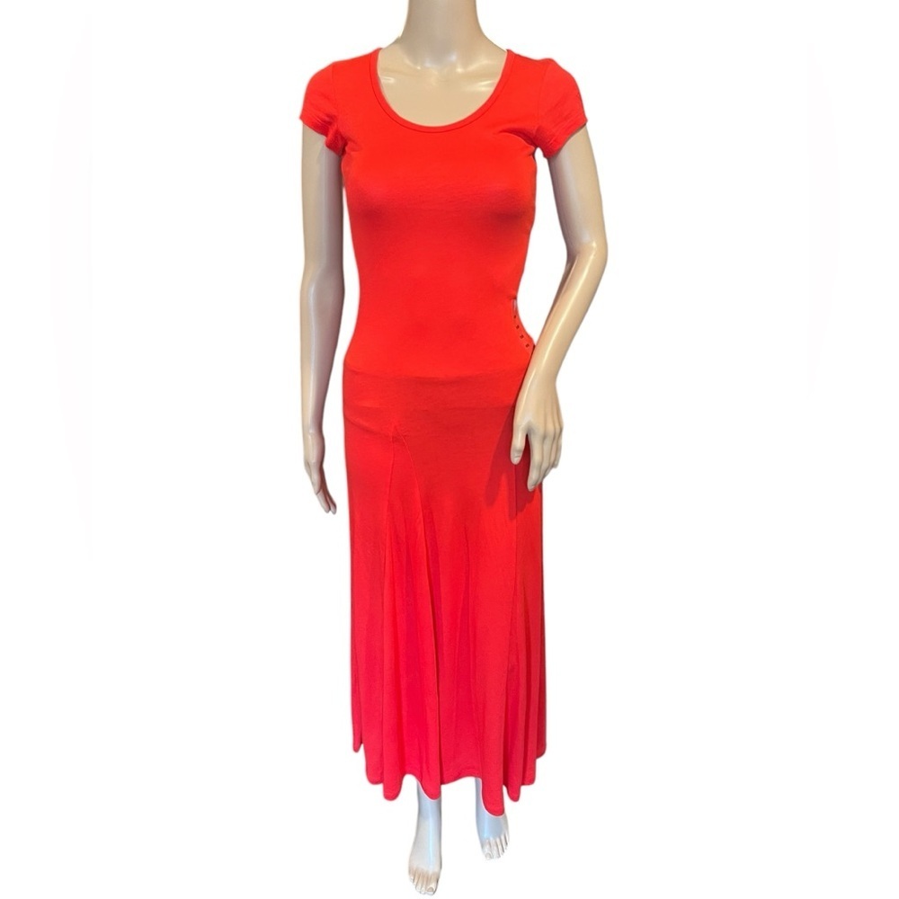 Lauren Ralph Lauren womens New Bold Red Short Sleeve w Logo Maxi Dress Size XXS